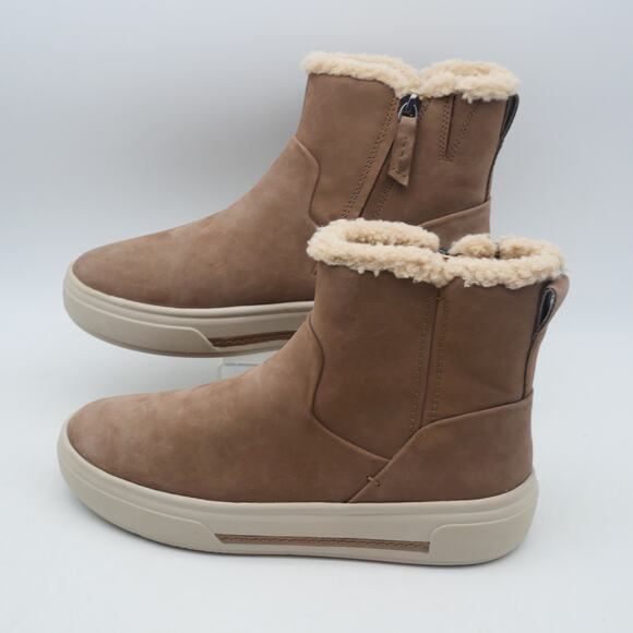 NEW Clarks Women's 8 Hollyhock Lane Faux Trim Leather Boots Pebble Brown Tan - Picture 2 of 9